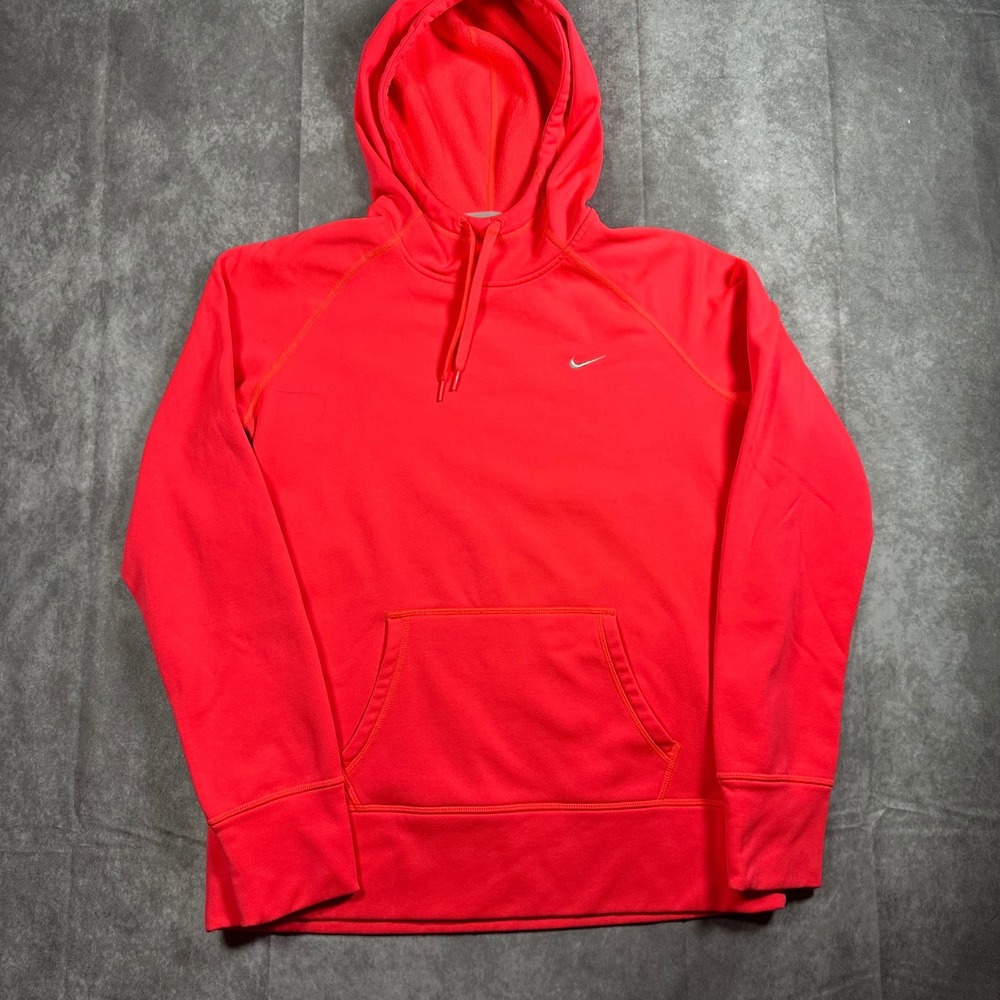 Nike Therma-FIT Womens XL Hoodie Neon Pink Pullover Sweatshirt Raglan Logo Y2K